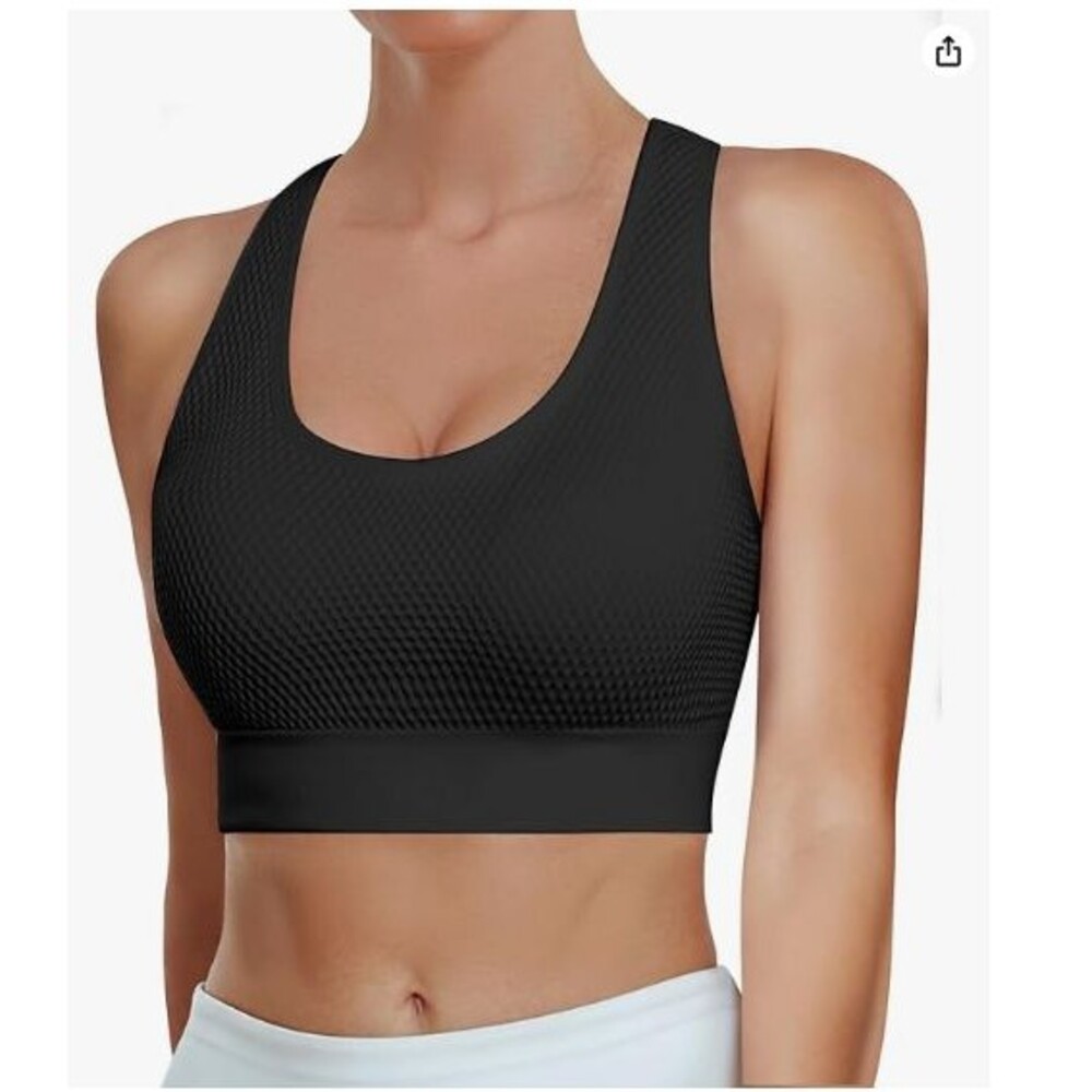 Wireless Women’s Sports Bra Large Black Longline Padded Strappy V Neck Full Cove